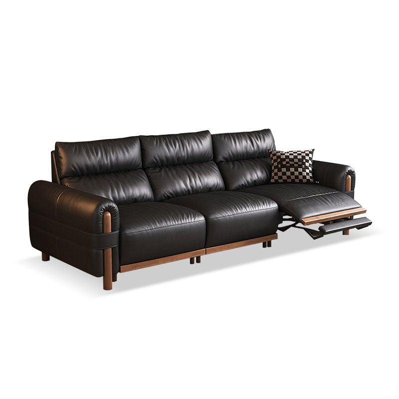 Canapé modulaire noir en cuir véritable, H 37,8 po x l 117,32 po x P 59,84 po, 4, Noir