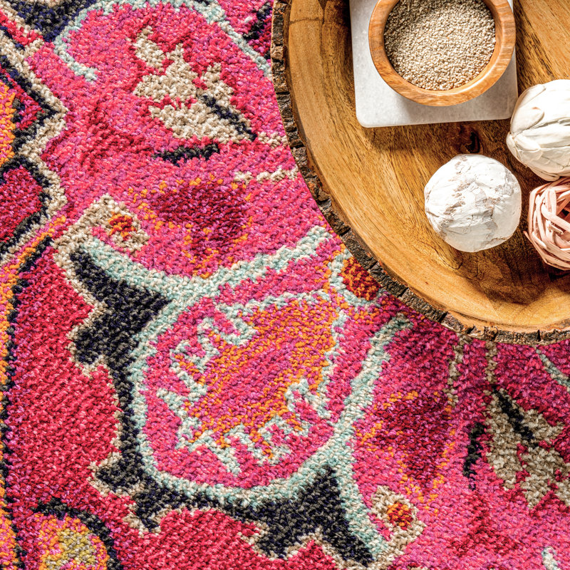 Tapis oriental violet / rose Jynell, Rond 5 pi 3 po