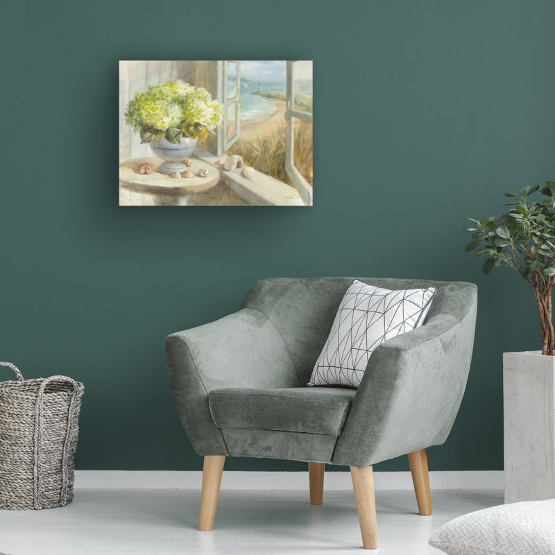 Œuvre sur toile, hortensia côtier jaune, bol Danhui Nai, H 24 po x l 32 po