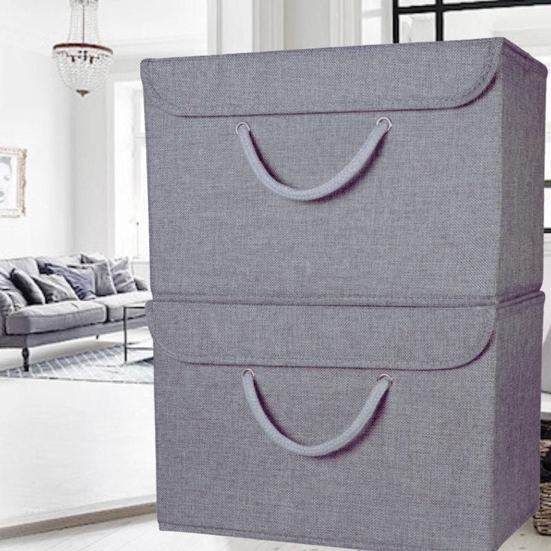 Marlow Home Co. Fabric And Canvas Storage Fabric Decorative Bin, Grey, Pack of 2