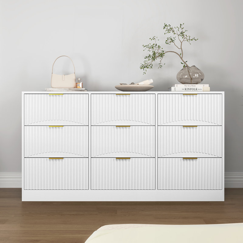 Commode en bois avec 9 tiroirs pour la chambre à coucher, Blanc