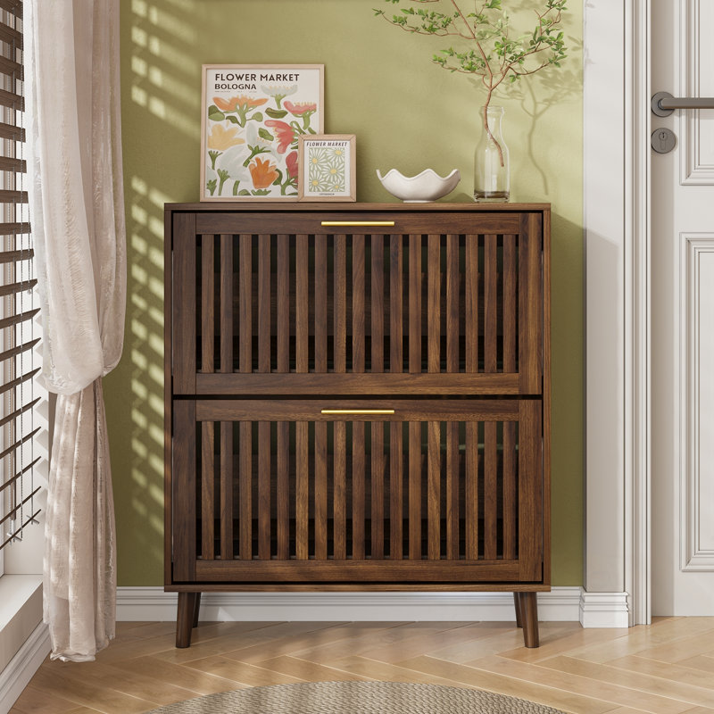Shoe Cabinet Storage with 2 Flip Drawers and metal handles, 36.4" H x 31.5" W x 9.5" D
