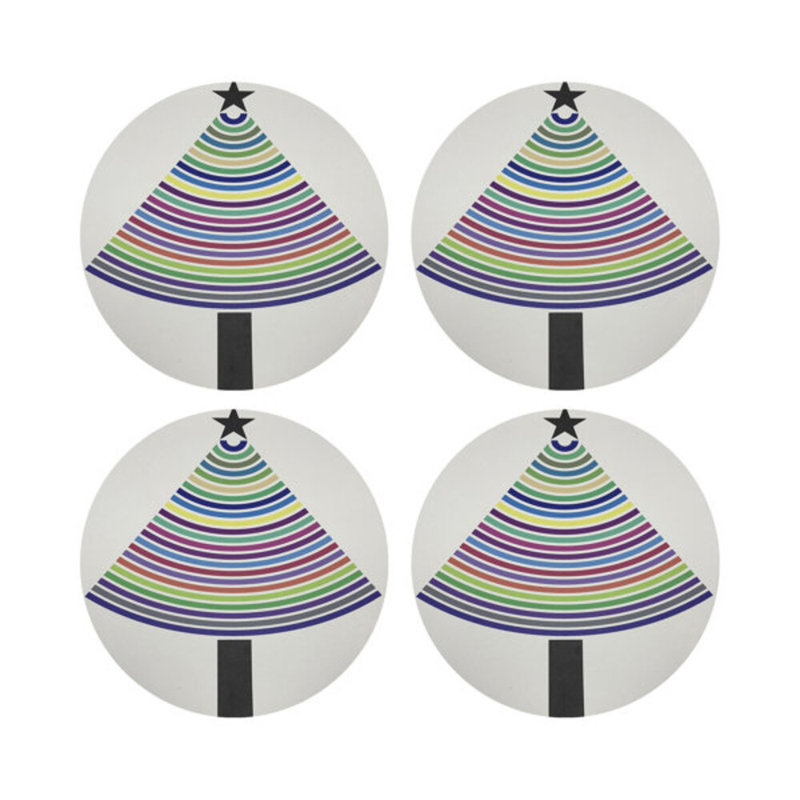 Christmas Tree Brights Vegan Leather Round Coasters