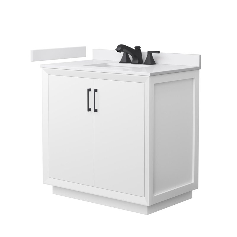 Strada 36" Freestanding Single Bathroom Vanity with Cultured Marble Top, White, Matte Black