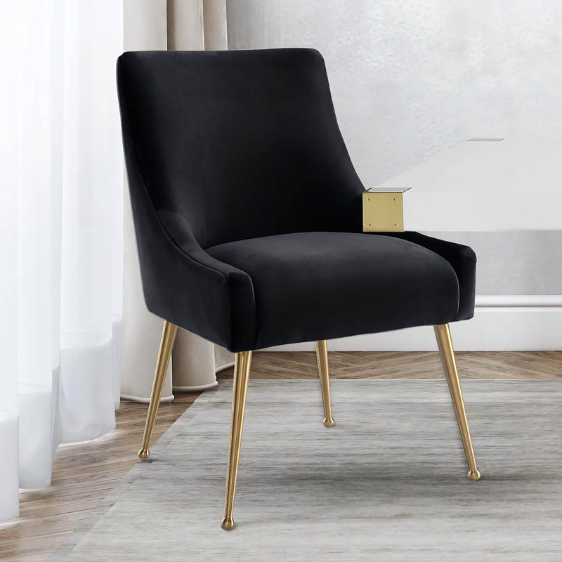48.3cm H Velvet Upholstered Side Chair, Black