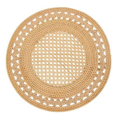 Ensemble de 2 napperons décoratifs ronds en rotin 15 po avec bord tressé, couleur naturelle