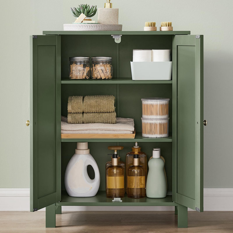 Bathroom Floor Storage Cabinet with 2 Adjustable Shelve, Forest Green