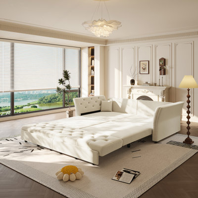 Grand canapé-lit escamotable, canapé-lit convertible avec motif capitonné en tissu fait à la main, causeuse en velours multifonctionnelle