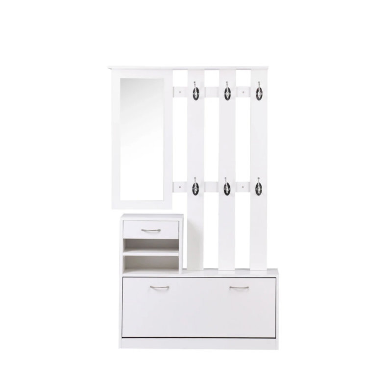 Combination Model Gate Cabinet With Shoe Cabinet+Hang Shelf+ Mirror, Matte White