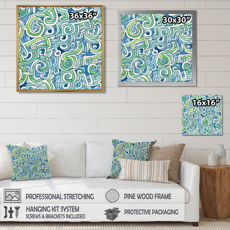 «Abstract Waves Geometric - Abstract Modern Waves», reproduction d'art murale, Toile avec cadre flottant noir