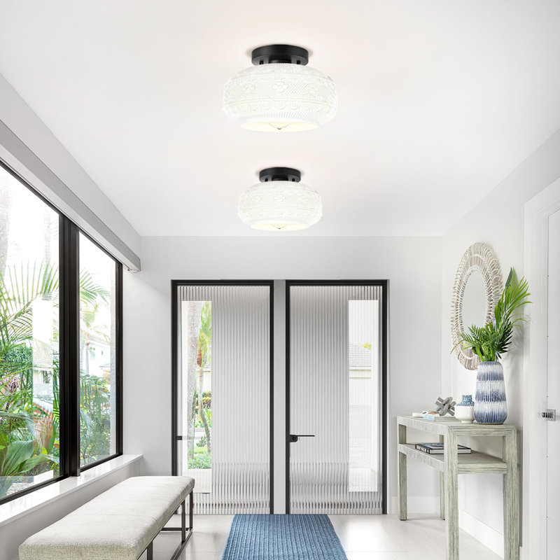 Lustre Gredmarie, Noir mat, Lait, H 6,88 po x l 9,38 po x P 9,38 po