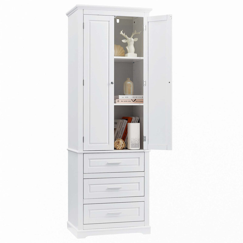 Armoire de rangement haute avec trois tiroirs, Blanc
