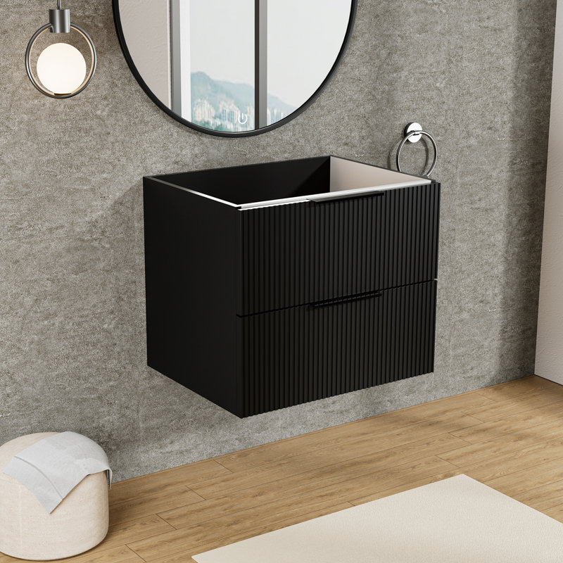 Meuble-lavabo de salle de bain 24 po avec lavabo en céramique - meuble-lavabo mural noir, Noir, 24"
