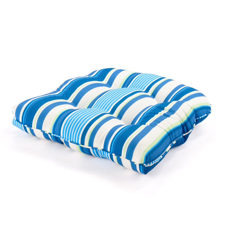 Lillian Blue Striped Tufted Outdoor Chair Cushion