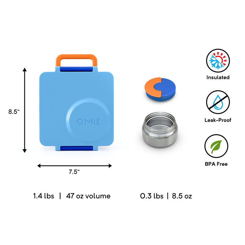Blue Insulated Stainless Steel Bento Lunch Box with Thermos