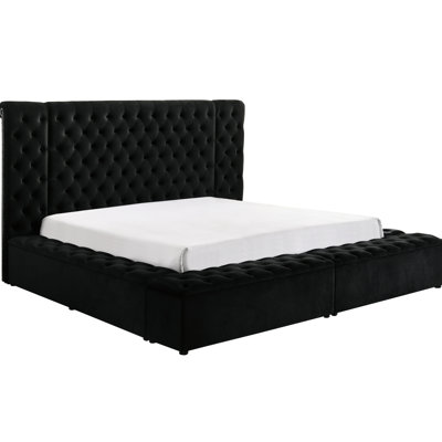 Velvet Plush Tufted Headboard Concealed Storage 1pc Bed