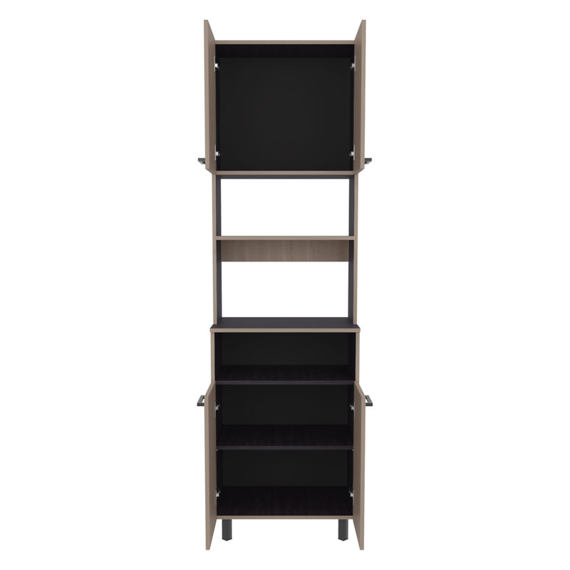 Garde-manger, 4 portes, 4 pieds, 4 tablettes, chêne blanc / wengé noir