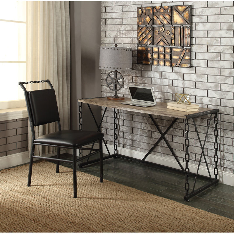 Bureau Jode en chêne rustique et finition noire antique (sans la chaise de bureau)