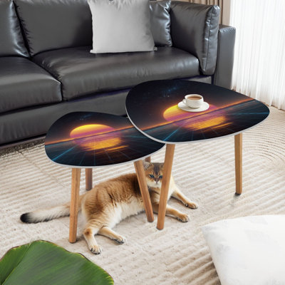 Ensemble de 2 tables basses gigognes triangulaires rétro Sci Fi Sunrise Sunset