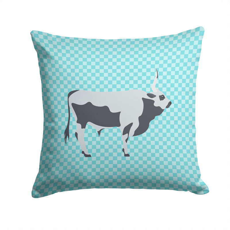 Coussin décoratif d’extérieur à carreaux de vache, 14 po x 14 po, Bleu
