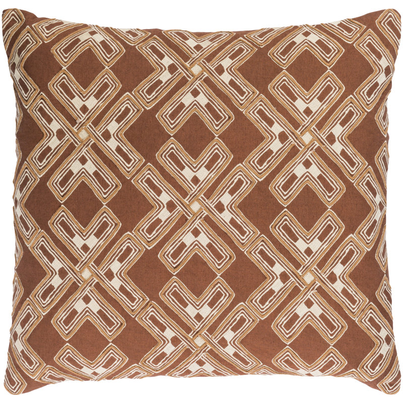 Subira Plaid Pillow Cover, Polyester, 18" H x 18" W x 4" D, Camel/Cream