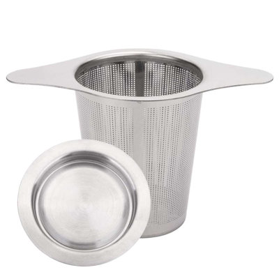 Tea Infuser Stainless Steel Loose Leaf Tea Strainer Stepper with Double Handles & Drip Tray, Extra Fine Mesh Tea Basket Infuser