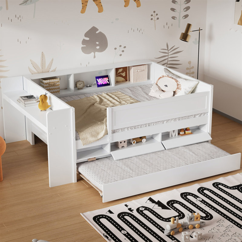 Multi-Functional Twin Daybed With Drawers, Trundle, Headboard Storage, Tables, And USB Charging Station