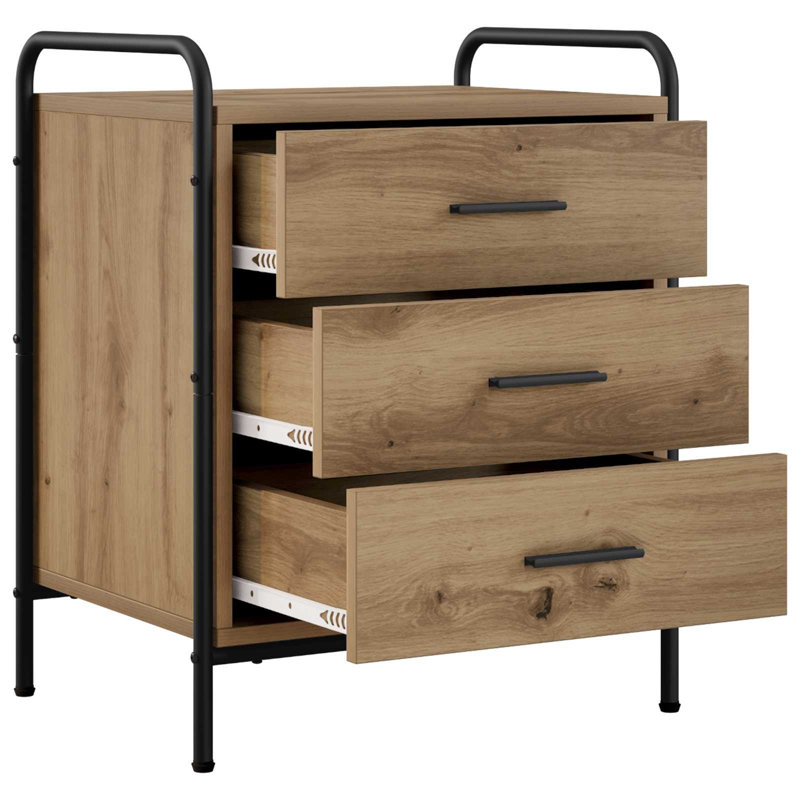 48 cm W Galvanised Steel Bedside Table, Artisan Oak