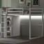 Lit mezzanine double en bois avec garde-robe intégrée et tablettes de rangement, lumière DEL