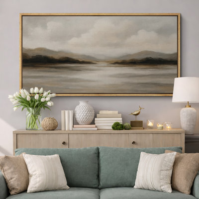 Large Framed Canvas Print Wall Art - Neutral Abstract Landscape Print for Minimalist Modern Wall Decor