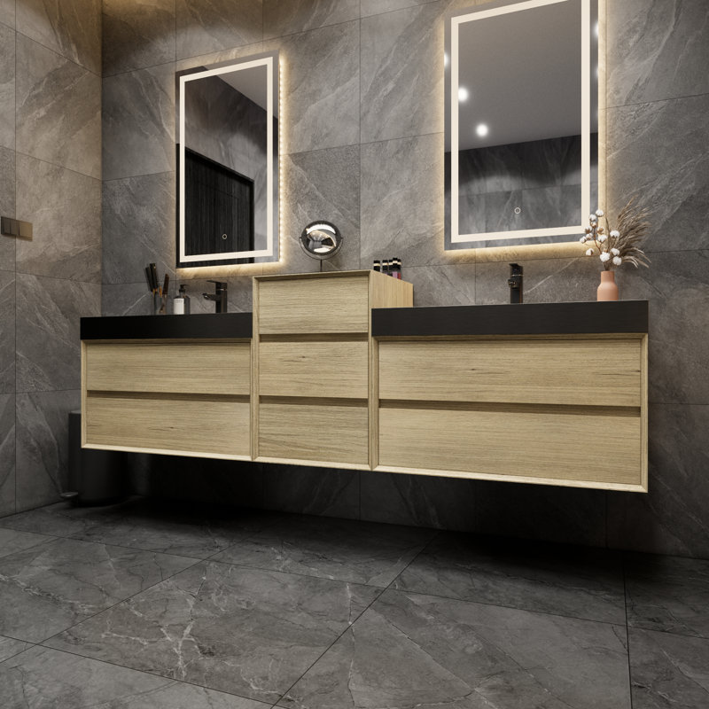 Golitz Wall-Mounted Double Bathroom Vanity Set, Teak