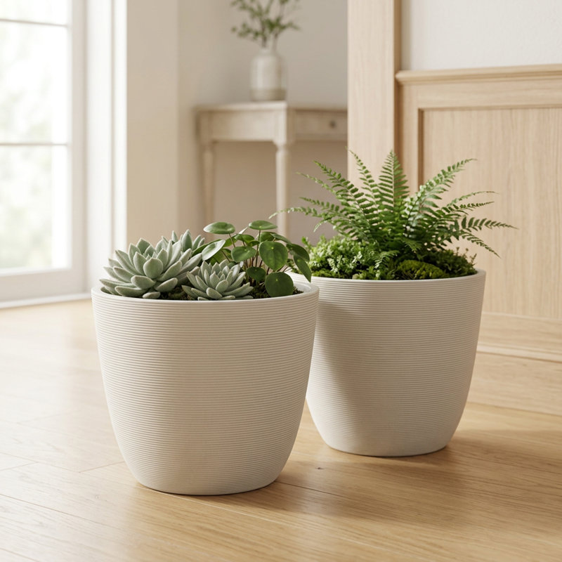 Ensemble de pots à fleurs en tibétain Tahmina, Blanc, H 11 po x l 14 po x P 14 po, 2