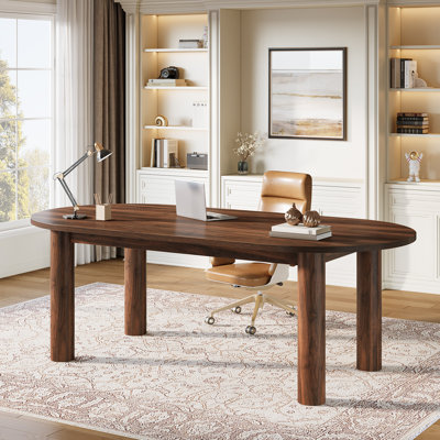63-inch Executive Desk, Oval Shape, Walnut by George Oliver