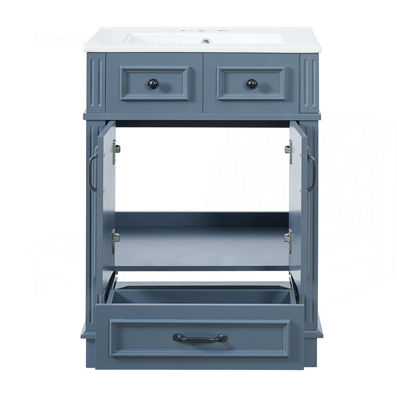 24" Bathroom Vanity with Ceramic Sink, Blue