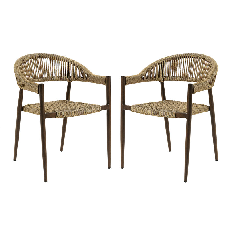 Fauteuils d'extérieur en osier de largeur 22 po Demica, Noyer / naturel