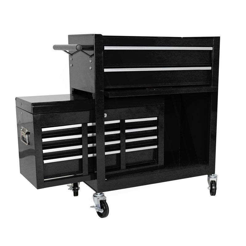 Coffre à outils roulant avec roulettes et tiroirs, armoire de rangement pour outils à 8 tiroirs, Noir