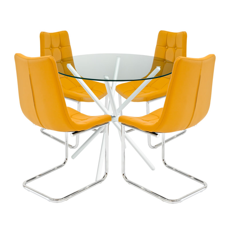 Derby 4 - Person Dining Set, Yellow, Chrome