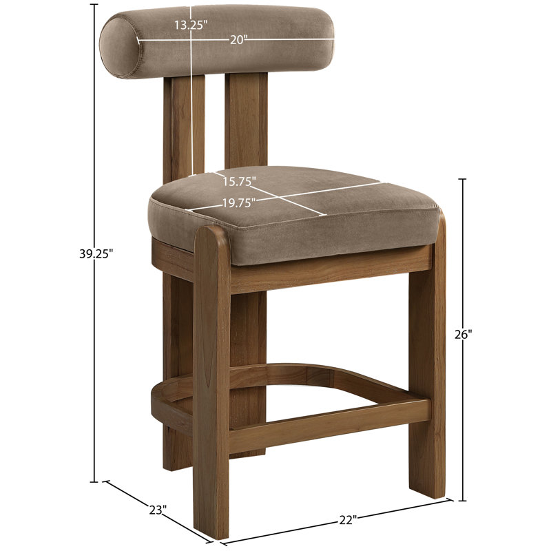 Tabouret de comptoir Arienzo, Noyer, Velours taupe