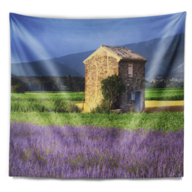 Tapisserie de la maison dans le terrain lavande, H 50 po x l 60 po