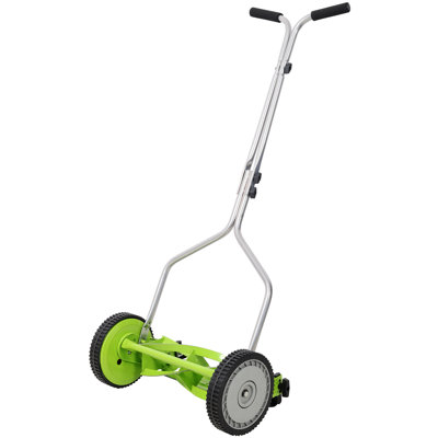 Tondeuse à gazon manuelle 14 pouces - Tondeuse à gazon manuelle à 5 lames avec hauteur de coupe réglable 0,5 po - 2,25 po, 19 lb, vert, pour les petites pelouses écologiques
