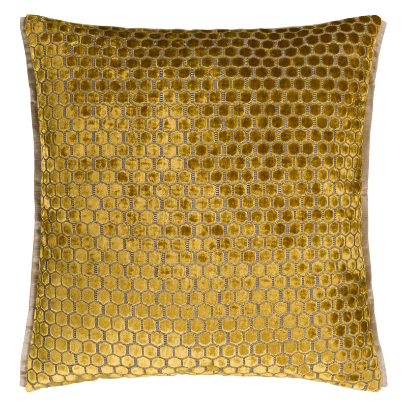 Jabot Velvet Decorative Pillow, 22" H x 22" W, Mustard Geometric