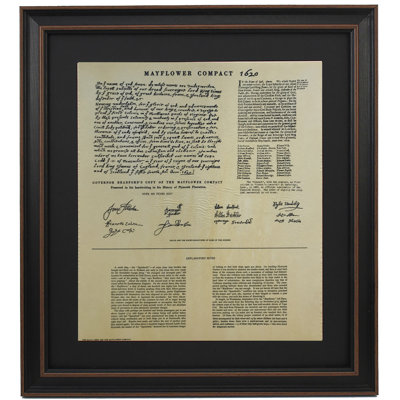 Governor Bradford Copy of the Mayflower Compact 1620 | Framed Textual Art Print on Antique Parchment