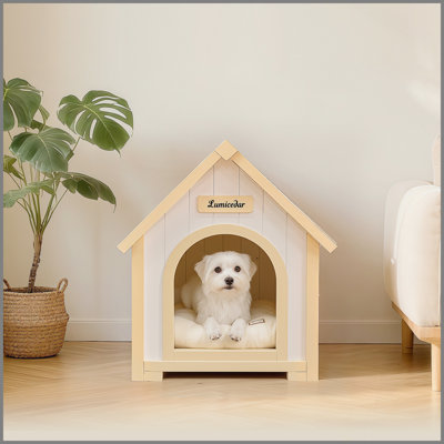 Modern Indoor Wooden Dog House with EVA Cushion – Solid Cedar Pet House for Small Dogs & Cats