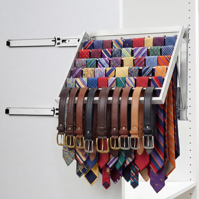 Sliding Tie Rack for Closet, 60 Tie Pull Out Belt Hanger Wall Mounted Extending Belt Organizer, (Sliver)