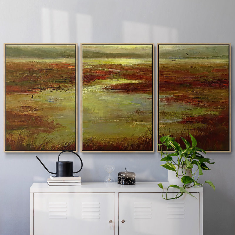 Coastal Views V - Multi Piece Framed Canvas, Natural Framed, 36" H x 75" W