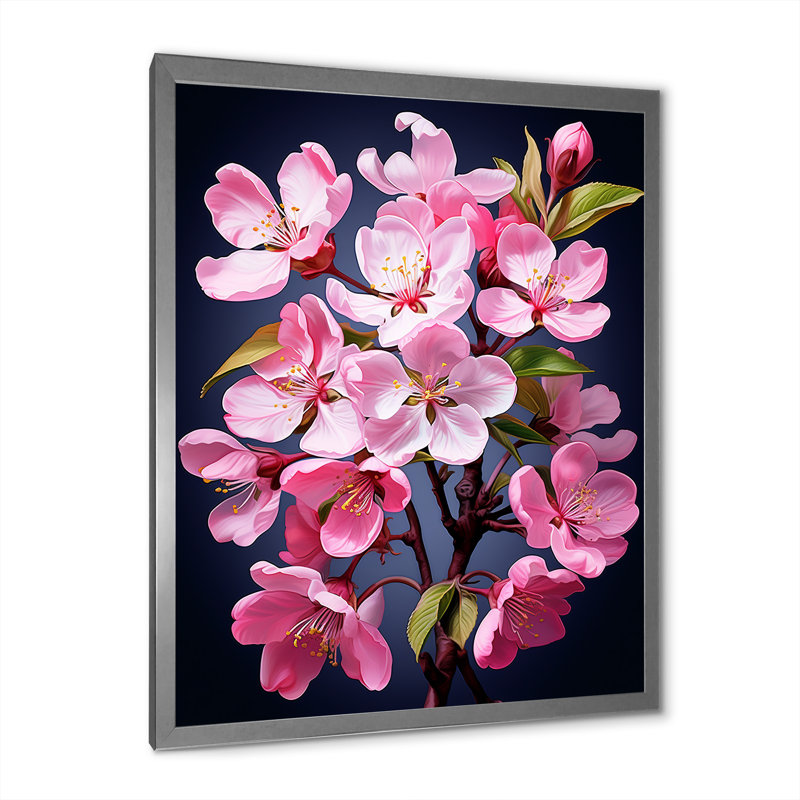 Fleur de pommier fusion II - décoration murale florale, H 20 po x l 12 po x P 2 po, Cadre de coin fermé argenté