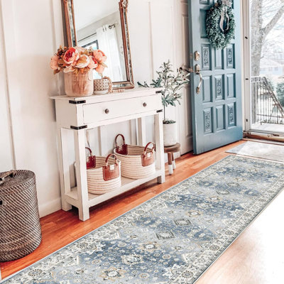 Washable Hallway Rug: Non Slip Rugs with Rubber Backing Soft Kitchen Rug Farmhouse Distressed Carpet Runner for Living Room Bedroom Bathroom (Black)