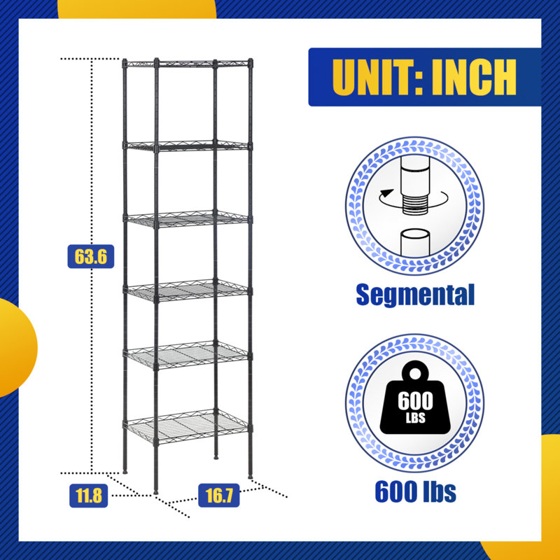 16.7'' W Metal Shelving Unit, Black