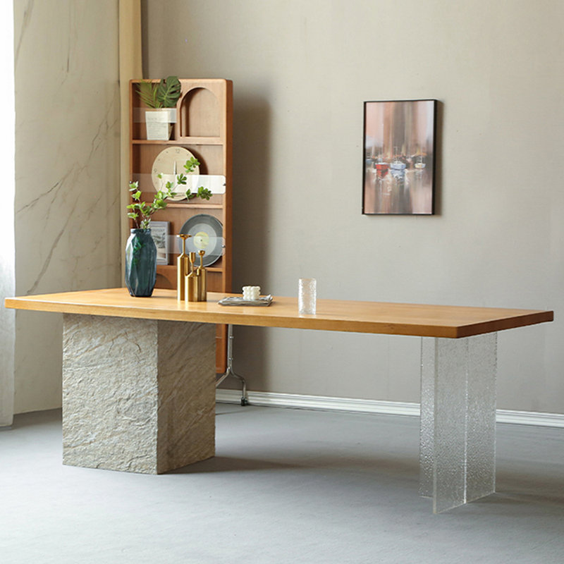 Oak Solid Wood Top Dining Table, 35.43" W x 86.61" L