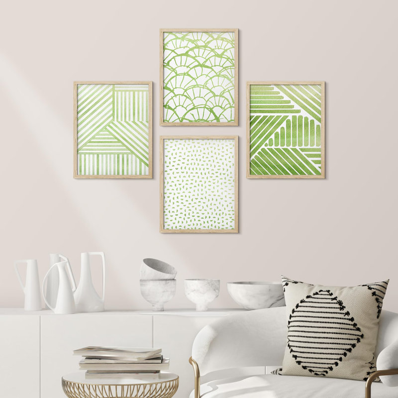 «Bathroom Decor Multicolor Vibrant Green Pastel Paint Pattern Abstract Shapes Wall Art Relax», impression encadrée sur papier, 4 pièces